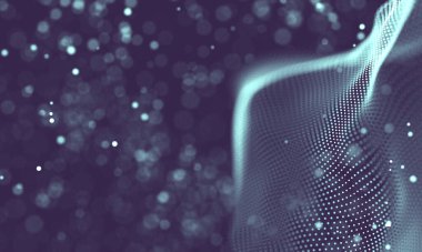 Poligonal yüzey soyut fütüristik Illustration. Düşük Poli noktalar ve çizgiler koyu arka plan üzerinde bağlanma şekli. 3D render