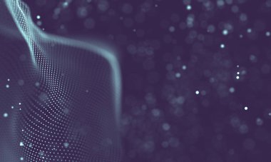 Poligonal yüzey soyut fütüristik Illustration. Düşük Poli noktalar ve çizgiler koyu arka plan üzerinde bağlanma şekli. 3D render