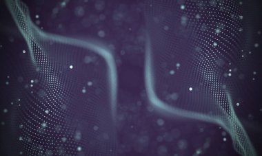 Poligonal yüzey soyut fütüristik Illustration. Düşük Poli noktalar ve çizgiler koyu arka plan üzerinde bağlanma şekli. 3D render