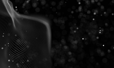 Poligonal yüzey soyut fütüristik Illustration. Düşük Poli noktalar ve çizgiler koyu arka plan üzerinde bağlanma şekli. 3D render