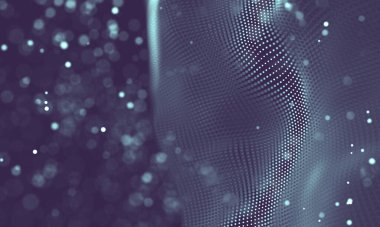 Poligonal yüzey soyut fütüristik Illustration. Düşük Poli noktalar ve çizgiler koyu arka plan üzerinde bağlanma şekli. 3D render