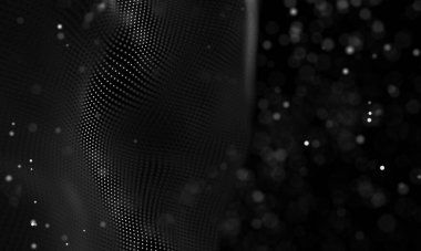 Poligonal yüzey soyut fütüristik Illustration. Düşük Poli noktalar ve çizgiler koyu arka plan üzerinde bağlanma şekli. 3D render