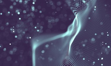 Poligonal yüzey soyut fütüristik Illustration. Düşük Poli noktalar ve çizgiler koyu arka plan üzerinde bağlanma şekli. 3D render