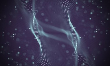 Poligonal yüzey soyut fütüristik Illustration. Düşük Poli noktalar ve çizgiler koyu arka plan üzerinde bağlanma şekli. 3D render