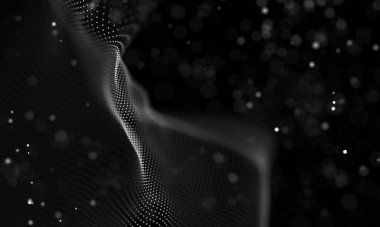 Poligonal yüzey soyut fütüristik Illustration. Düşük Poli noktalar ve çizgiler koyu arka plan üzerinde bağlanma şekli. 3D render