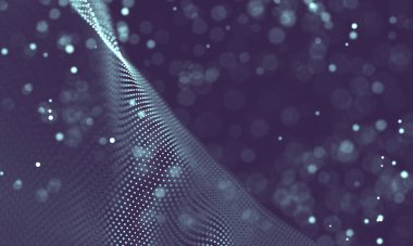 Poligonal yüzey soyut fütüristik Illustration. Düşük Poli noktalar ve çizgiler koyu arka plan üzerinde bağlanma şekli. 3D render