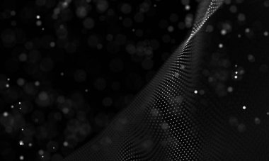 Poligonal yüzey soyut fütüristik Illustration. Düşük Poli noktalar ve çizgiler koyu arka plan üzerinde bağlanma şekli. 3D render