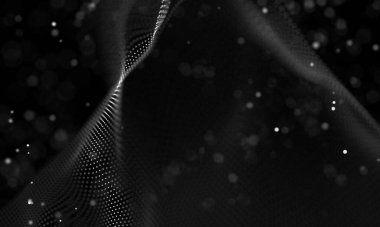 Poligonal yüzey soyut fütüristik Illustration. Düşük Poli noktalar ve çizgiler koyu arka plan üzerinde bağlanma şekli. 3D render