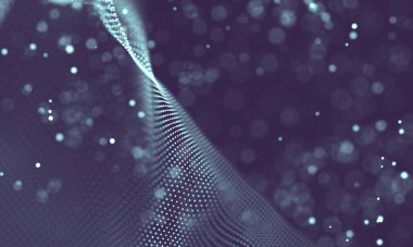 Poligonal yüzey soyut fütüristik Illustration. Düşük Poli noktalar ve çizgiler koyu arka plan üzerinde bağlanma şekli. 3D render