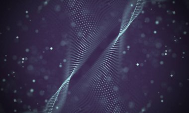 Poligonal yüzey soyut fütüristik Illustration. Düşük Poli noktalar ve çizgiler koyu arka plan üzerinde bağlanma şekli. 3D render