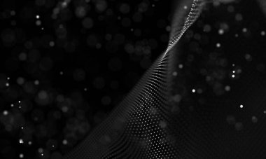 Poligonal yüzey soyut fütüristik Illustration. Düşük Poli noktalar ve çizgiler koyu arka plan üzerinde bağlanma şekli. 3D render