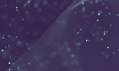 Poligonal yüzey soyut fütüristik Illustration. Düşük Poli noktalar ve çizgiler koyu arka plan üzerinde bağlanma şekli. 3D render