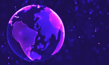 Poligonal yüzey soyut fütüristik Illustration. Düşük Poli noktalar ve çizgiler koyu arka plan üzerinde bağlanma şekli. 3D render