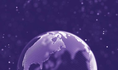 Poligonal yüzey soyut fütüristik Illustration. Düşük Poli noktalar ve çizgiler koyu arka plan üzerinde bağlanma şekli. 3D render