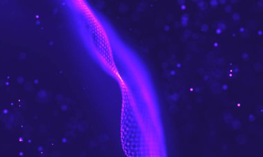 Poligonal yüzey soyut fütüristik Illustration. Düşük Poli noktalar ve çizgiler koyu arka plan üzerinde bağlanma şekli. 3D render