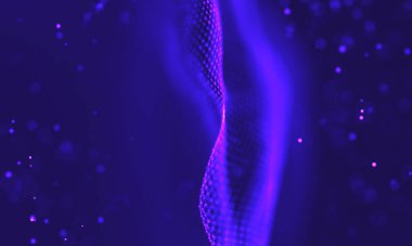 Poligonal yüzey soyut fütüristik Illustration. Düşük Poli noktalar ve çizgiler koyu arka plan üzerinde bağlanma şekli. 3D render