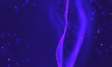 Poligonal yüzey soyut fütüristik Illustration. Düşük Poli noktalar ve çizgiler koyu arka plan üzerinde bağlanma şekli. 3D render