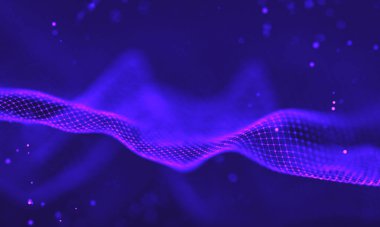 Poligonal yüzey soyut fütüristik Illustration. Düşük Poli noktalar ve çizgiler koyu arka plan üzerinde bağlanma şekli. 3D render