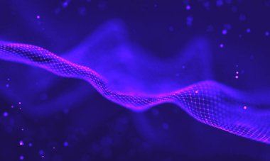 Poligonal yüzey soyut fütüristik Illustration. Düşük Poli noktalar ve çizgiler koyu arka plan üzerinde bağlanma şekli. 3D render