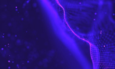 Poligonal yüzey soyut fütüristik Illustration. Düşük Poli noktalar ve çizgiler koyu arka plan üzerinde bağlanma şekli. 3D render