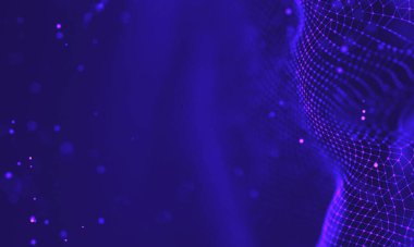 Poligonal yüzey soyut fütüristik Illustration. Düşük Poli noktalar ve çizgiler koyu arka plan üzerinde bağlanma şekli. 3D render