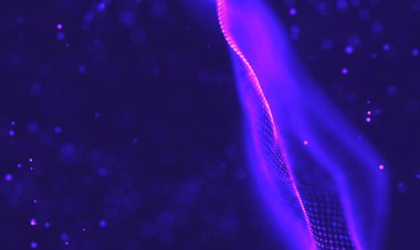 Poligonal yüzey soyut fütüristik Illustration. Düşük Poli noktalar ve çizgiler koyu arka plan üzerinde bağlanma şekli. 3D render