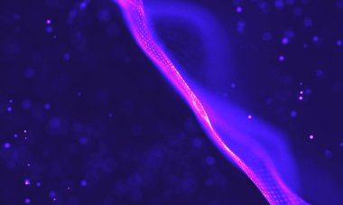 Poligonal yüzey soyut fütüristik Illustration. Düşük Poli noktalar ve çizgiler koyu arka plan üzerinde bağlanma şekli. 3D render