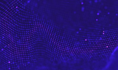 Poligonal yüzey soyut fütüristik Illustration. Düşük Poli noktalar ve çizgiler koyu arka plan üzerinde bağlanma şekli. 3D render