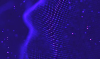 Poligonal yüzey soyut fütüristik Illustration. Düşük Poli noktalar ve çizgiler koyu arka plan üzerinde bağlanma şekli. 3D render