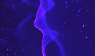 Poligonal yüzey soyut fütüristik Illustration. Düşük Poli noktalar ve çizgiler koyu arka plan üzerinde bağlanma şekli. 3D render