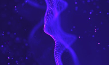 Poligonal yüzey soyut fütüristik Illustration. Düşük Poli noktalar ve çizgiler koyu arka plan üzerinde bağlanma şekli. 3D render