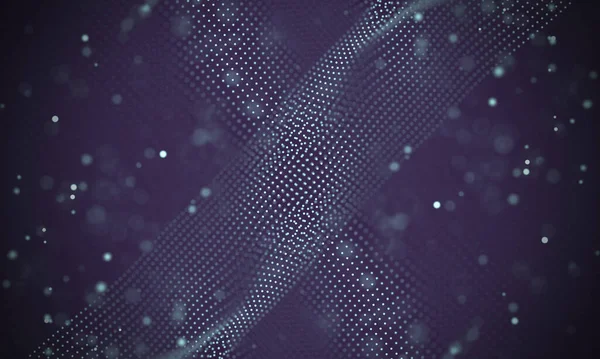 Poligonal yüzey soyut fütüristik Illustration. Düşük Poli noktalar ve çizgiler koyu arka plan üzerinde bağlanma şekli. 3D render