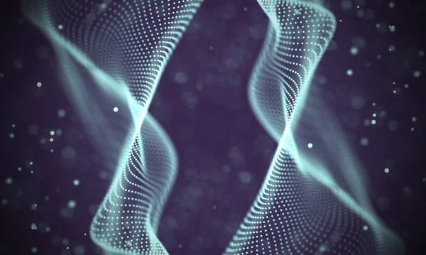 Poligonal yüzey soyut fütüristik Illustration. Düşük Poli noktalar ve çizgiler koyu arka plan üzerinde bağlanma şekli. 3D render