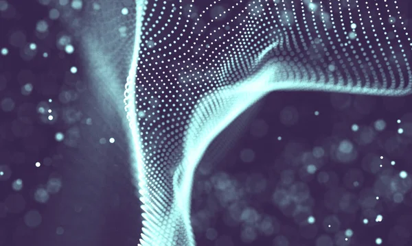 Poligonal yüzey soyut fütüristik Illustration. Düşük Poli noktalar ve çizgiler koyu arka plan üzerinde bağlanma şekli. 3D render