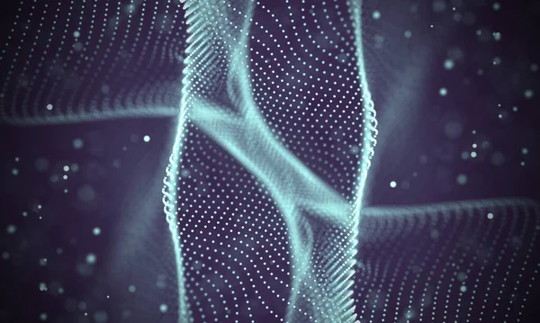 Poligonal yüzey soyut fütüristik Illustration. Düşük Poli noktalar ve çizgiler koyu arka plan üzerinde bağlanma şekli. 3D render