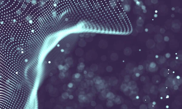 Poligonal yüzey soyut fütüristik Illustration. Düşük Poli noktalar ve çizgiler koyu arka plan üzerinde bağlanma şekli. 3D render