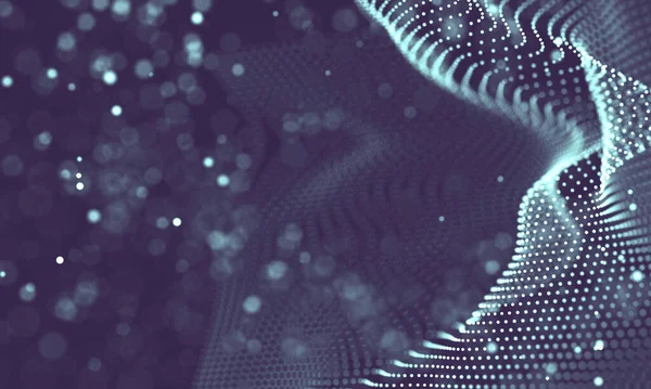 Poligonal yüzey soyut fütüristik Illustration. Düşük Poli noktalar ve çizgiler koyu arka plan üzerinde bağlanma şekli. 3D render