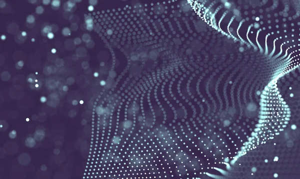 Poligonal yüzey soyut fütüristik Illustration. Düşük Poli noktalar ve çizgiler koyu arka plan üzerinde bağlanma şekli. 3D render