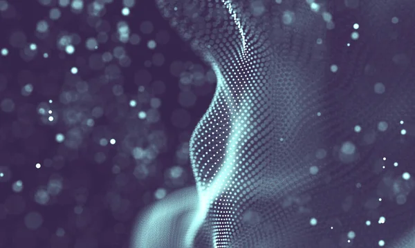 Poligonal yüzey soyut fütüristik Illustration. Düşük Poli noktalar ve çizgiler koyu arka plan üzerinde bağlanma şekli. 3D render