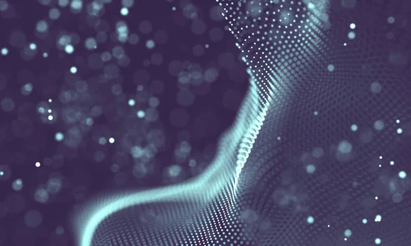 Poligonal yüzey soyut fütüristik Illustration. Düşük Poli noktalar ve çizgiler koyu arka plan üzerinde bağlanma şekli. 3D render