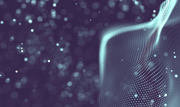 Poligonal yüzey soyut fütüristik Illustration. Düşük Poli noktalar ve çizgiler koyu arka plan üzerinde bağlanma şekli. 3D render