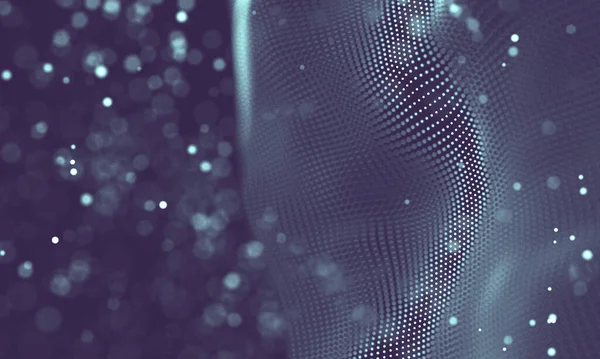 Poligonal yüzey soyut fütüristik Illustration. Düşük Poli noktalar ve çizgiler koyu arka plan üzerinde bağlanma şekli. 3D render