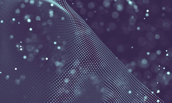 Poligonal yüzey soyut fütüristik Illustration. Düşük Poli noktalar ve çizgiler koyu arka plan üzerinde bağlanma şekli. 3D render