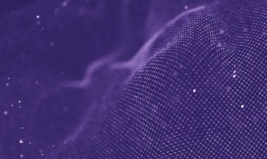 Veri teknolojisi soyut gelecek çizimi. Karanlık arka planda noktaları ve çizgileri birleştiren düşük polimerli bir şekil. 3 boyutlu görüntüleme. Büyük veri görselleştirmesi .