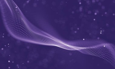 Veri teknolojisi soyut gelecek çizimi. Karanlık arka planda noktaları ve çizgileri birleştiren düşük polimerli bir şekil. 3 boyutlu görüntüleme. Büyük veri görselleştirmesi .