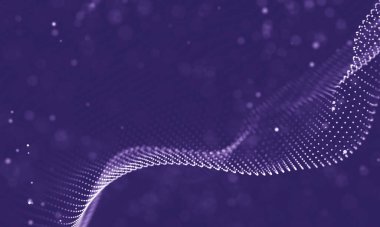 Veri teknolojisi soyut gelecek çizimi. Karanlık arka planda noktaları ve çizgileri birleştiren düşük polimerli bir şekil. 3 boyutlu görüntüleme. Büyük veri görselleştirmesi .