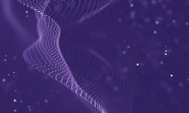 Veri teknolojisi soyut gelecek çizimi. Karanlık arka planda noktaları ve çizgileri birleştiren düşük polimerli bir şekil. 3 boyutlu görüntüleme. Büyük veri görselleştirmesi .