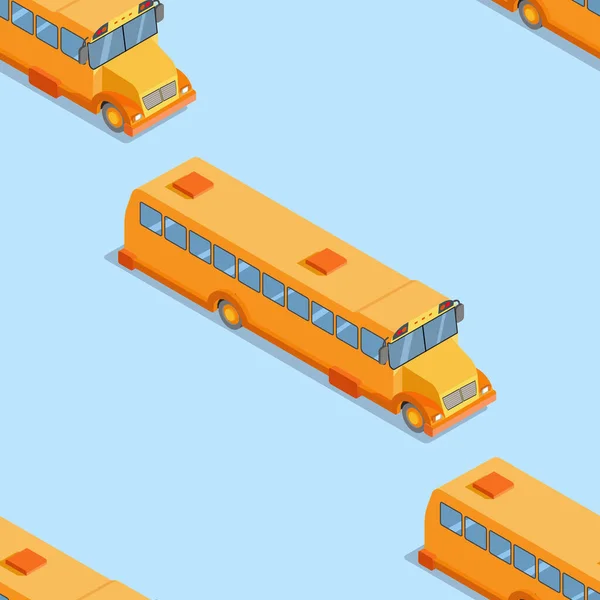 Mavi arka planda, okul otobüsü pürüzsüz desen. — Stok Vektör