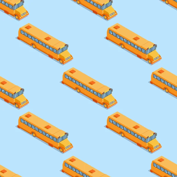 School bus seamless pattern on blue background. — Stock Vector