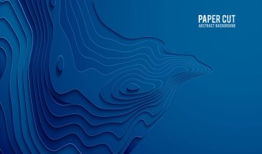 Kağıt afiş kavramı kesmek. Kağıt için kartı afiş broşür el ilanı tasarımı mavi renk mavi degrade bölmek. 3D arka plan